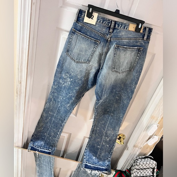 MNML Flare Blue Denim Jeans Distressed - Picture 4 of 13